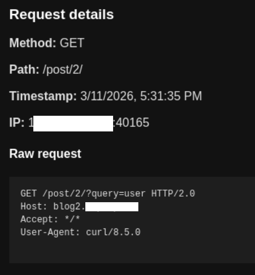 Result of a successful request on the attacker&rsquo;s server