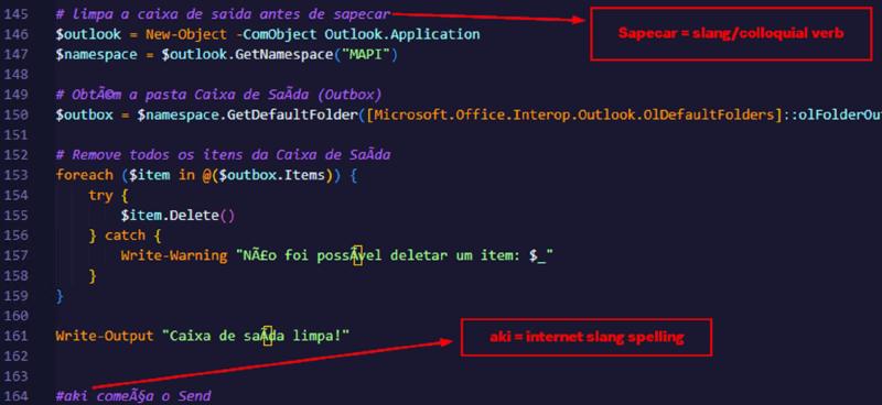 Brazilian slang in code comments