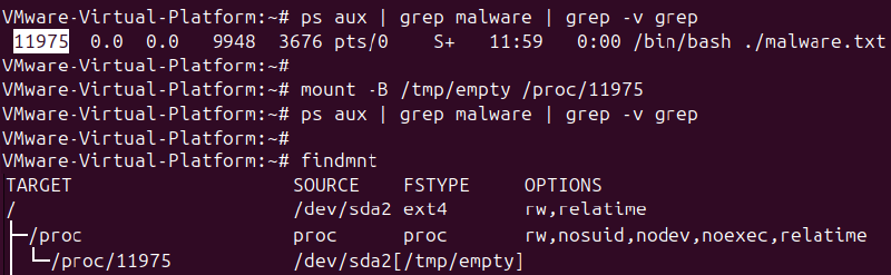 Using bind mount to hide a process