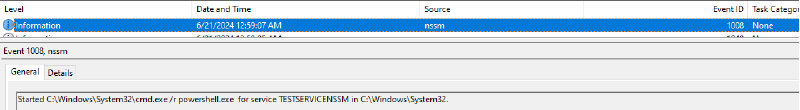 Событие от источника nssm