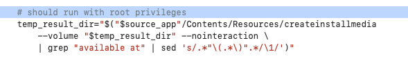 Часть кода из repack_osx_install_app.sh с использованием createinstallmedia и требованием запуска с привилегиями root
